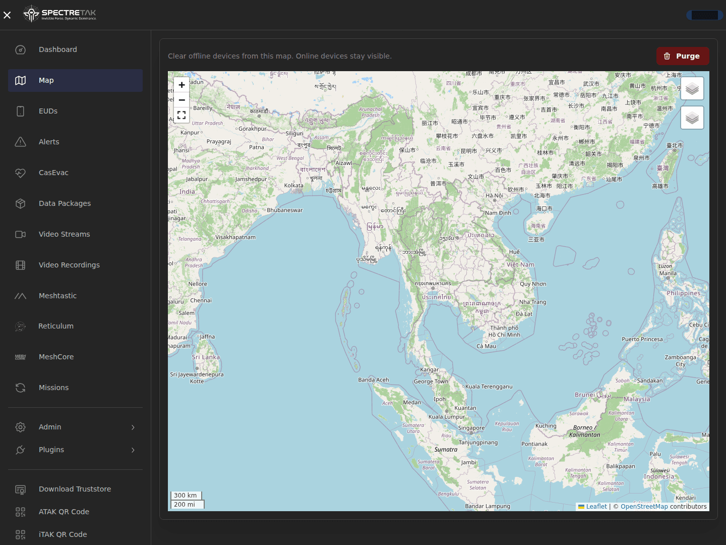 SpectreTAK map with the Purge control for offline devices