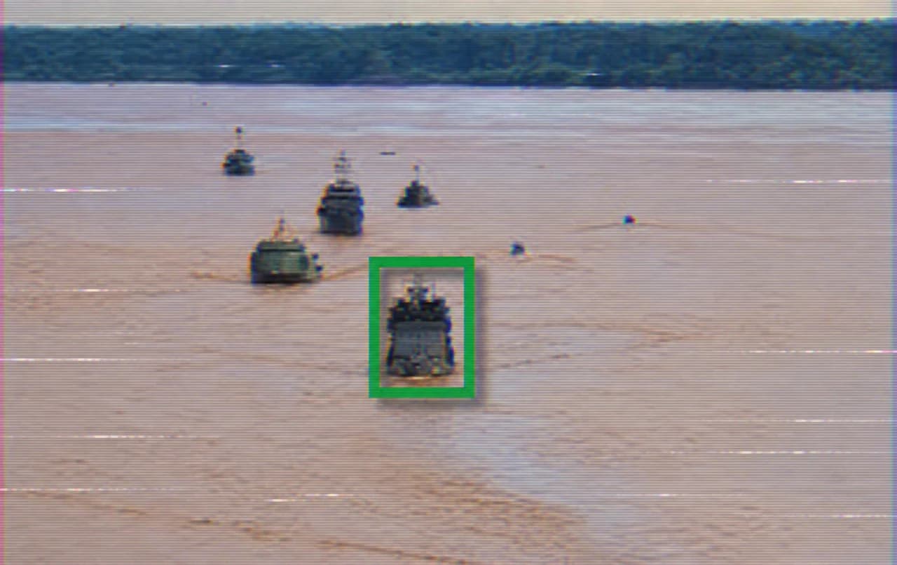Supplied water scene with an analog video treatment and the original green frame